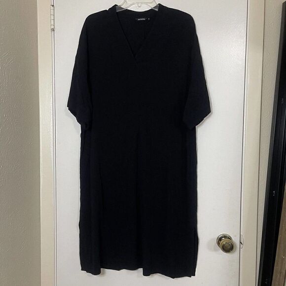 marimekko reija black Vneck Short sleeve shirt midi dress size Medium - Picture 1 of 5